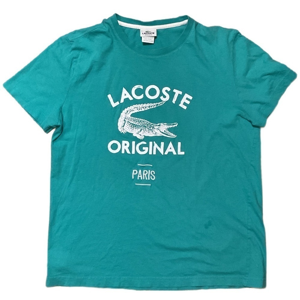 Lacoste Original Paris T-Shirt Blue White Green Teal Short Sleeve